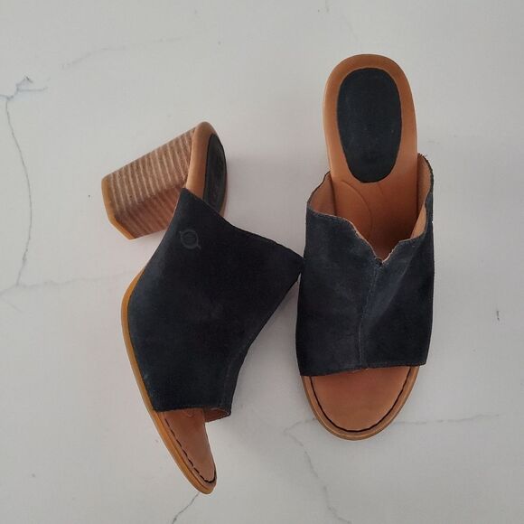 Born Women's Sandals Size 8M Black Suede Mules Block Heel Slip-On Boho Casual - Picture 2 of 9